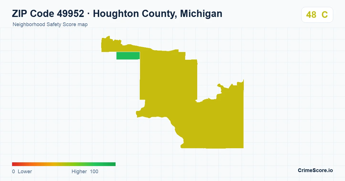 ZIP Code 49952 in Houghton County, Michigan neighborhood Safety Score map