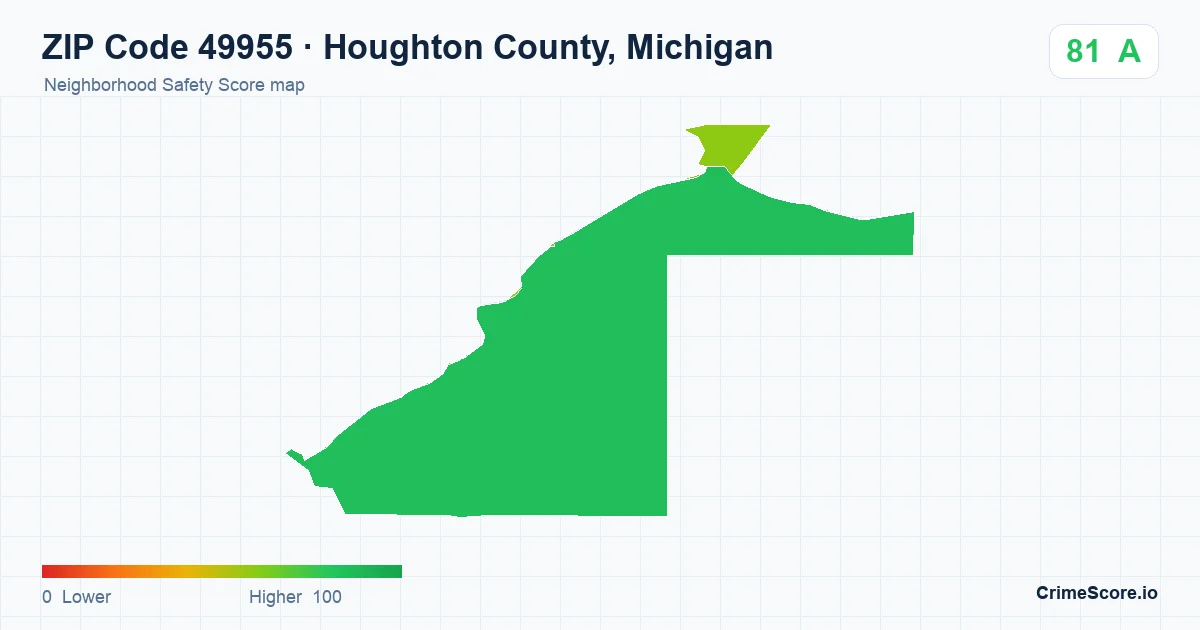 ZIP Code 49955 in Houghton County, Michigan neighborhood Safety Score map