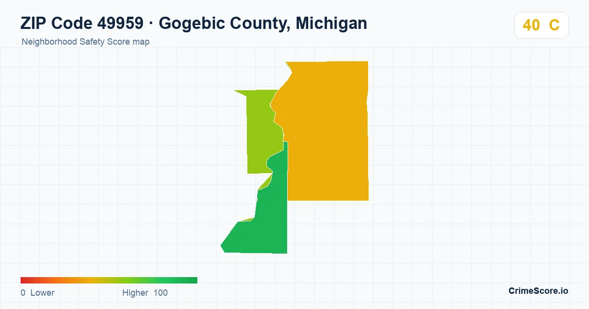 ZIP Code 49959 in Gogebic County, Michigan neighborhood Safety Score map