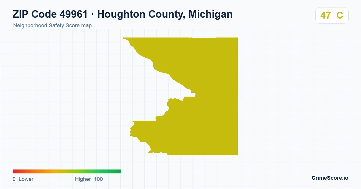 ZIP Code 49961 in Houghton County, Michigan neighborhood Safety Score map