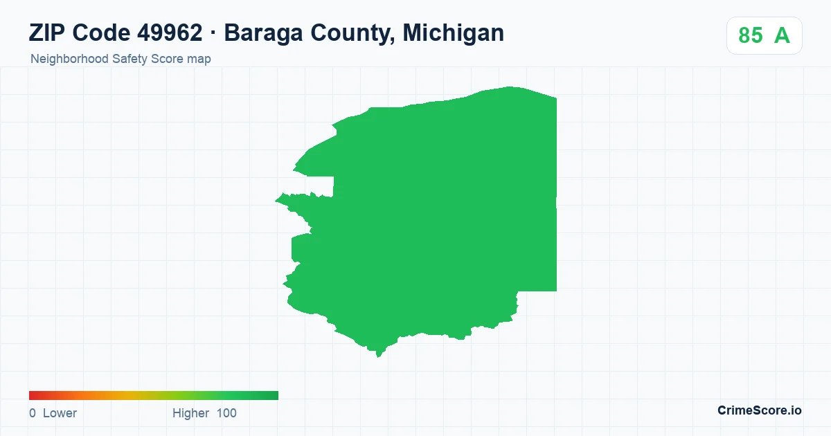 ZIP Code 49962 in Baraga County, Michigan neighborhood Safety Score map