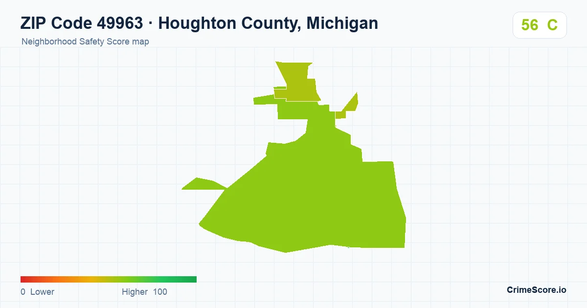 ZIP Code 49963 in Houghton County, Michigan neighborhood Safety Score map