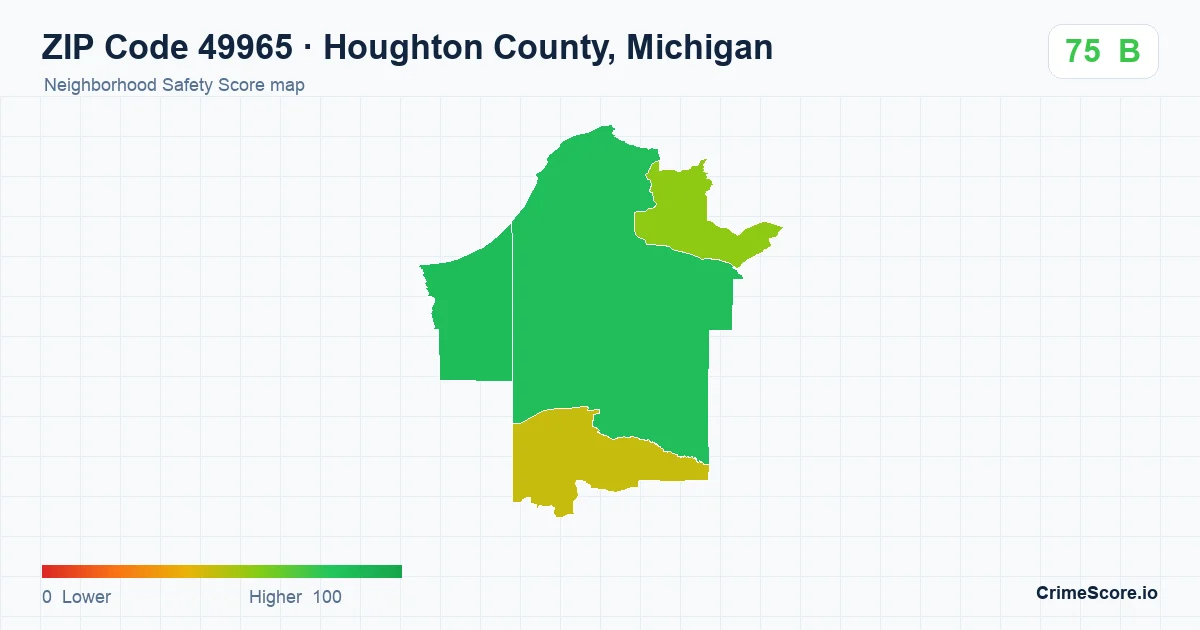 ZIP Code 49965 in Houghton County, Michigan neighborhood Safety Score map