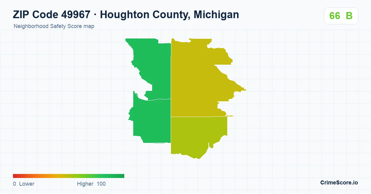 ZIP Code 49967 in Houghton County, Michigan neighborhood Safety Score map