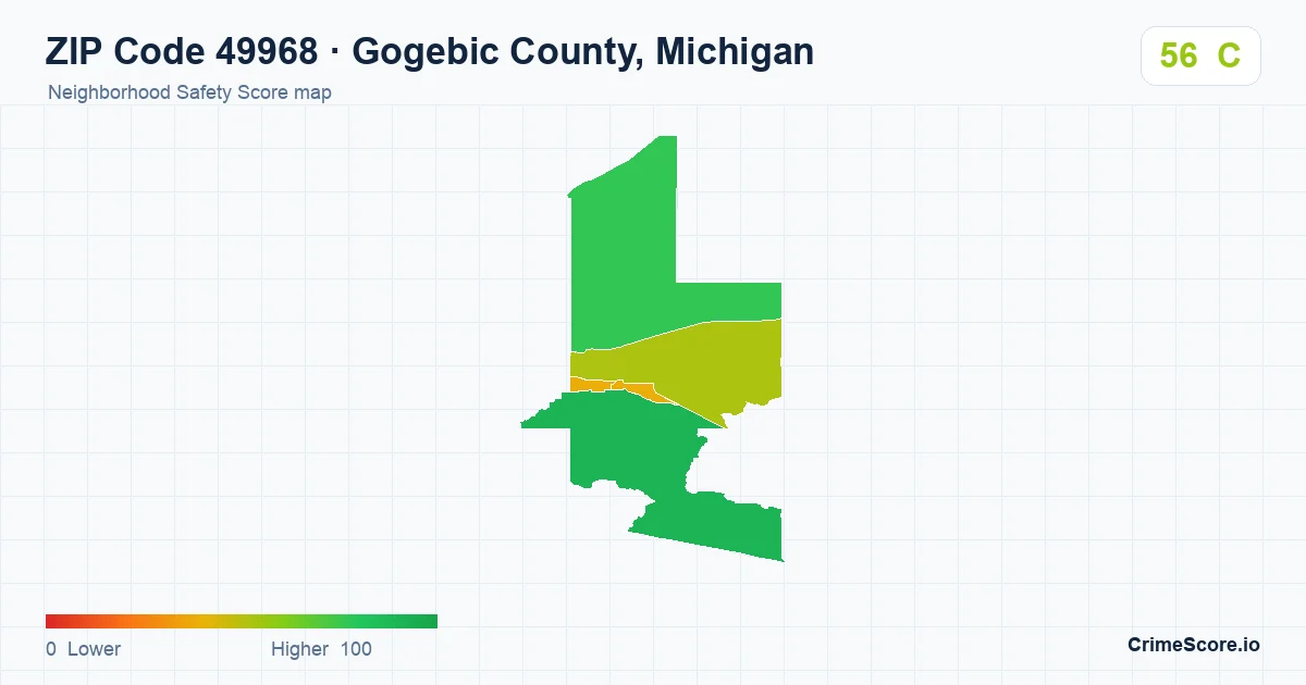 ZIP Code 49968 in Gogebic County, Michigan neighborhood Safety Score map