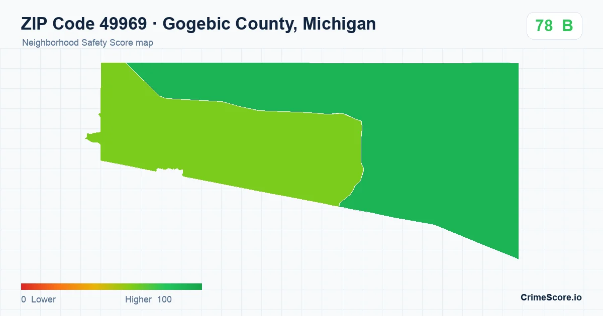ZIP Code 49969 in Gogebic County, Michigan neighborhood Safety Score map