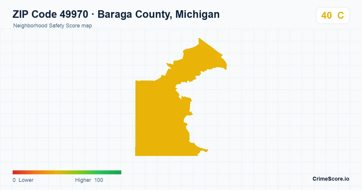 ZIP Code 49970 in Baraga County, Michigan neighborhood Safety Score map