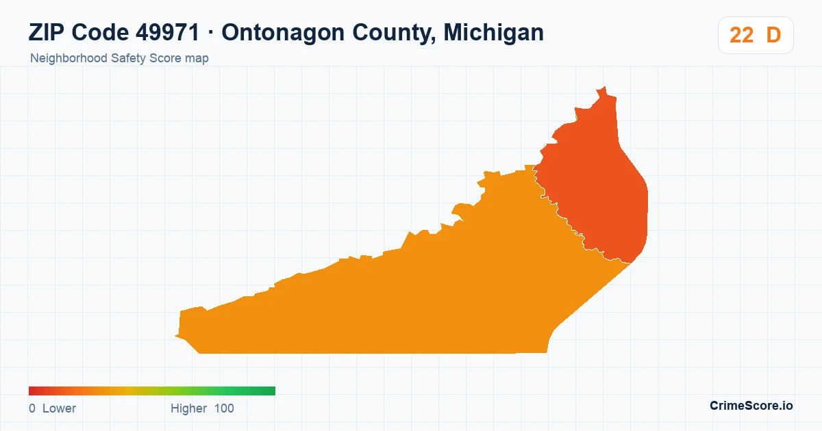 ZIP Code 49971 in Ontonagon County, Michigan neighborhood Safety Score map