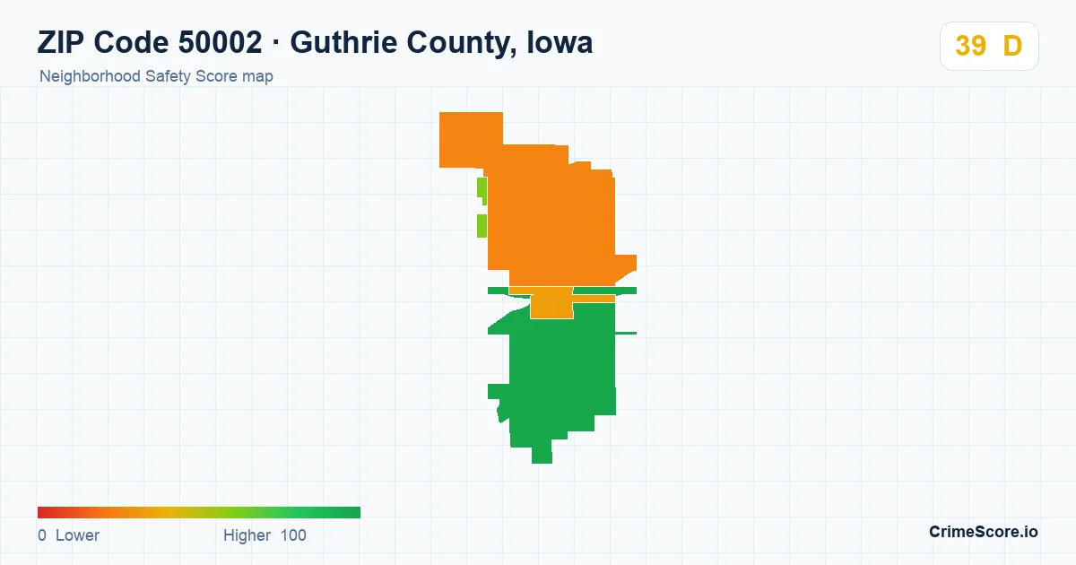 ZIP Code 50002 in Guthrie County, Iowa neighborhood Safety Score map