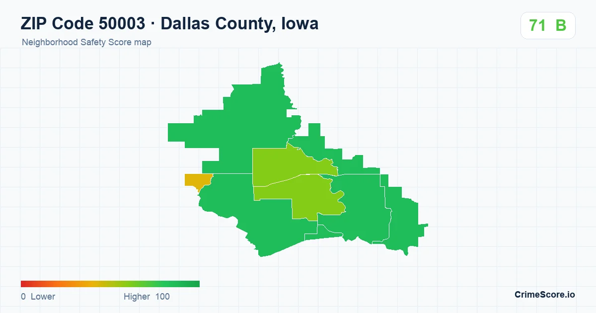 ZIP Code 50003 in Dallas County, Iowa neighborhood Safety Score map