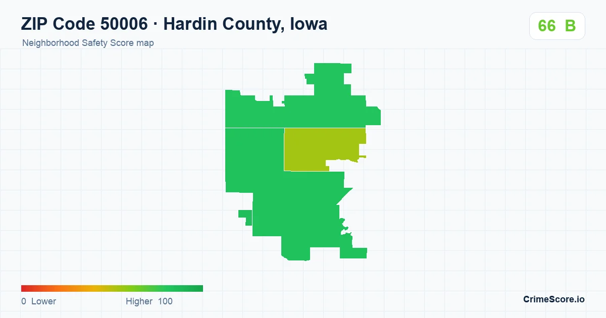 ZIP Code 50006 in Hardin County, Iowa neighborhood Safety Score map