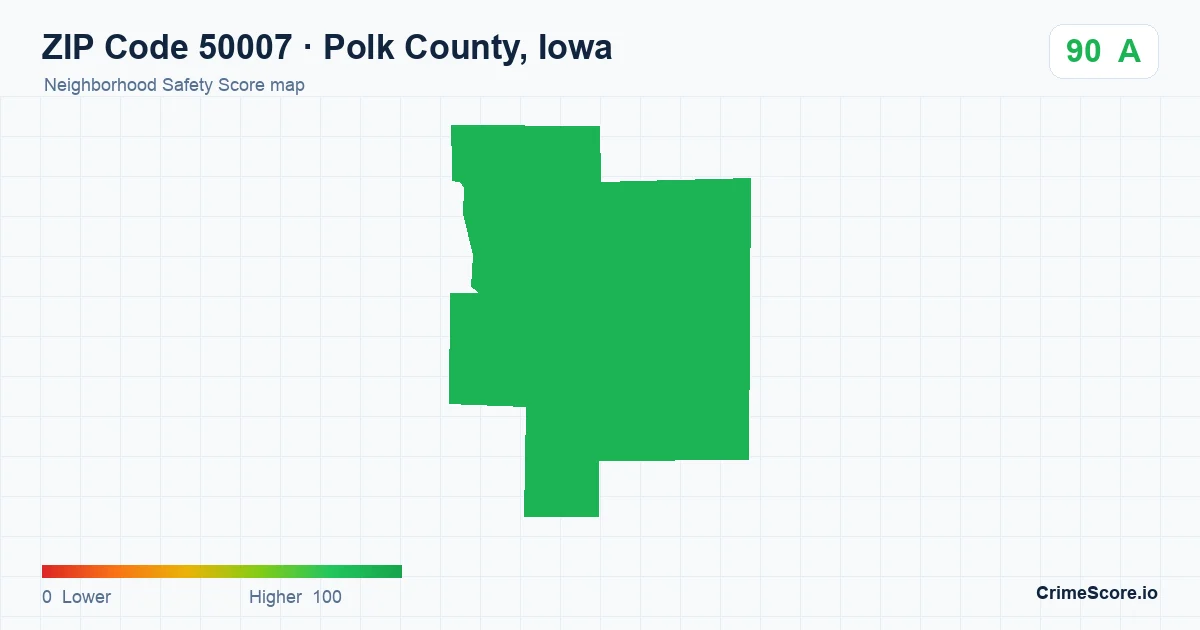 ZIP Code 50007 in Polk County, Iowa neighborhood Safety Score map