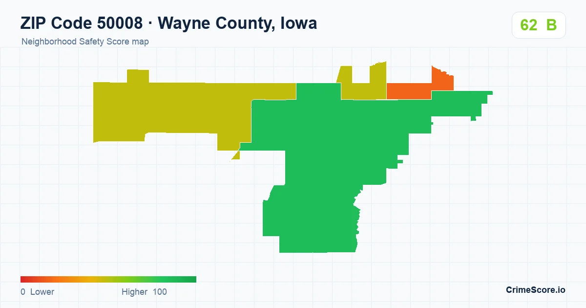 ZIP Code 50008 in Wayne County, Iowa neighborhood Safety Score map