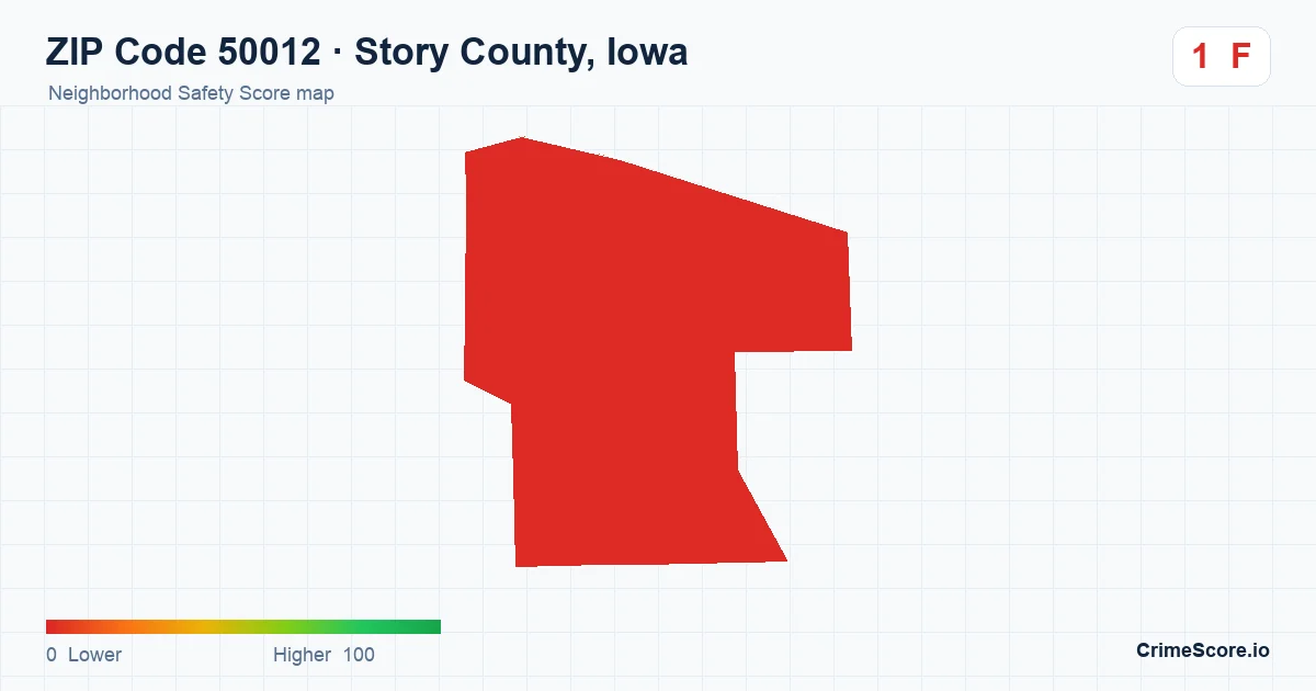 ZIP Code 50012 in Story County, Iowa neighborhood Safety Score map