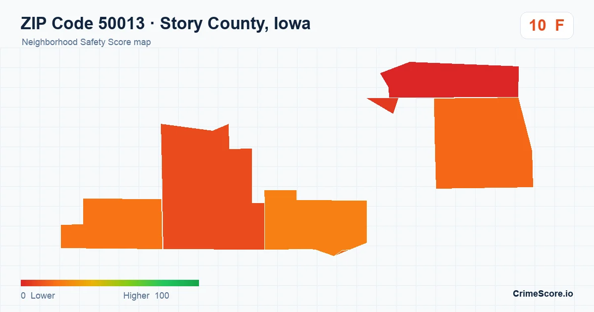 ZIP Code 50013 in Story County, Iowa neighborhood Safety Score map
