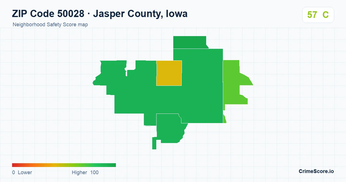 ZIP Code 50028 in Jasper County, Iowa neighborhood Safety Score map