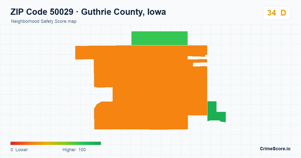 ZIP Code 50029 in Guthrie County, Iowa neighborhood Safety Score map