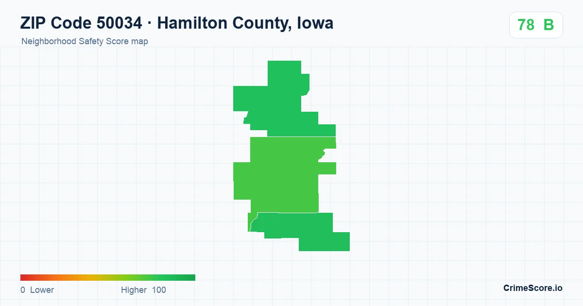 ZIP Code 50034 in Hamilton County, Iowa neighborhood Safety Score map