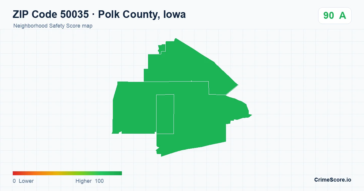 ZIP Code 50035 in Polk County, Iowa neighborhood Safety Score map