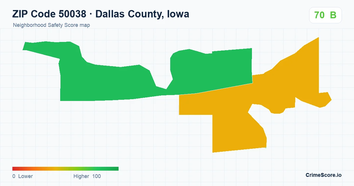 ZIP Code 50038 in Dallas County, Iowa neighborhood Safety Score map