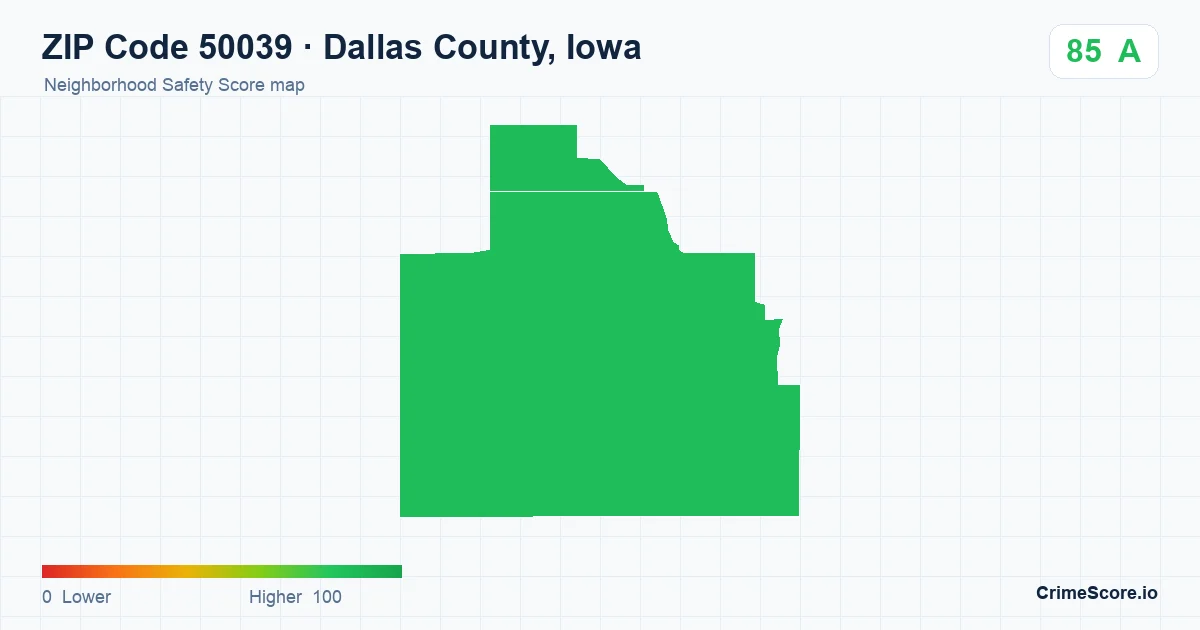 ZIP Code 50039 in Dallas County, Iowa neighborhood Safety Score map