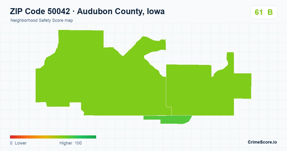 ZIP Code 50042 in Audubon County, Iowa neighborhood Safety Score map