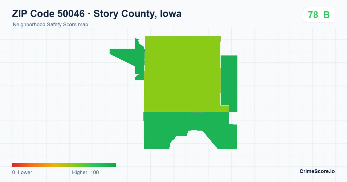 ZIP Code 50046 in Story County, Iowa neighborhood Safety Score map