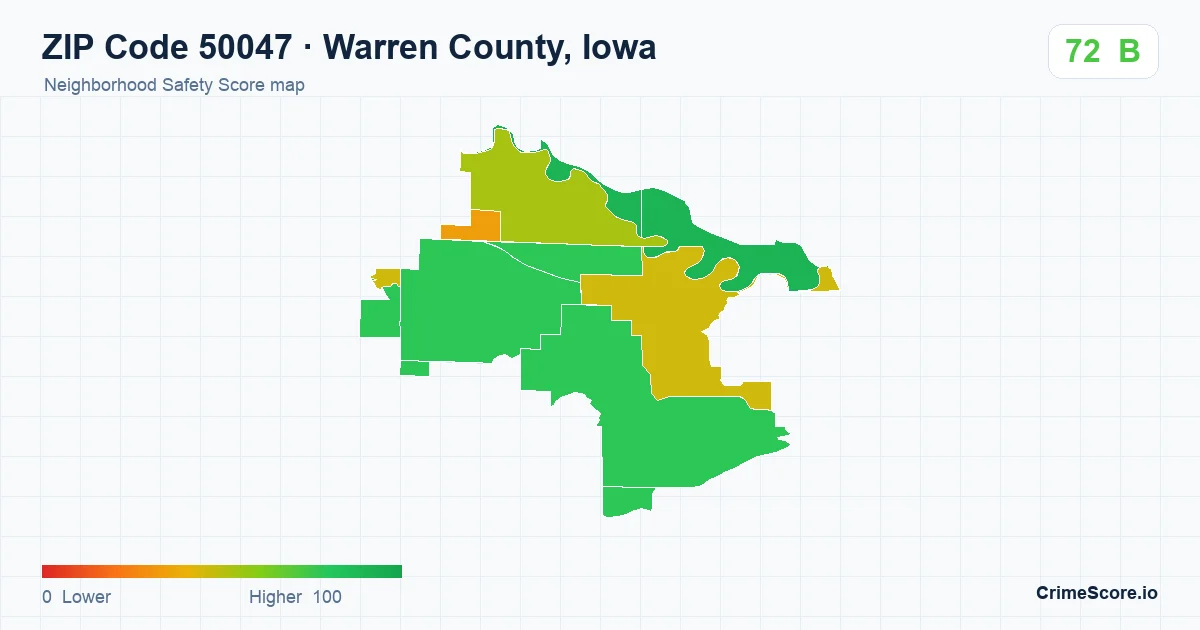 ZIP Code 50047 in Warren County, Iowa neighborhood Safety Score map