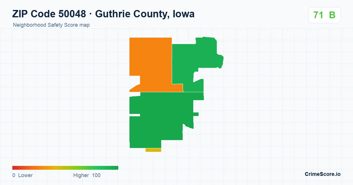 ZIP Code 50048 in Guthrie County, Iowa neighborhood Safety Score map