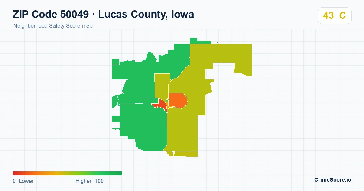 ZIP Code 50049 in Lucas County, Iowa neighborhood Safety Score map