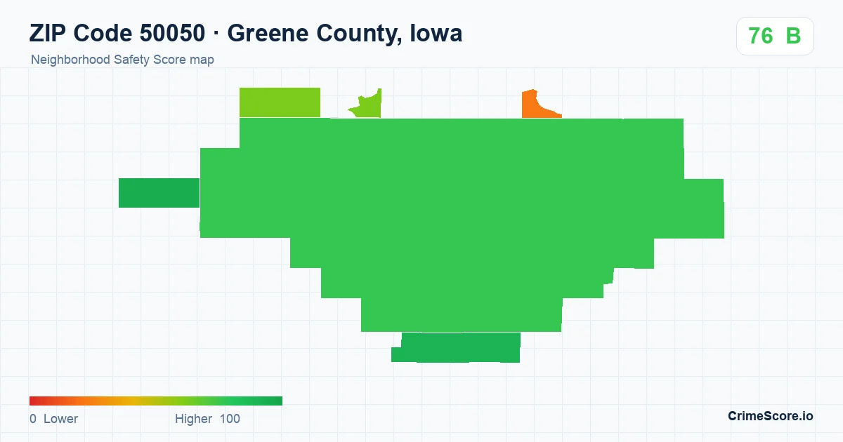 ZIP Code 50050 in Greene County, Iowa neighborhood Safety Score map