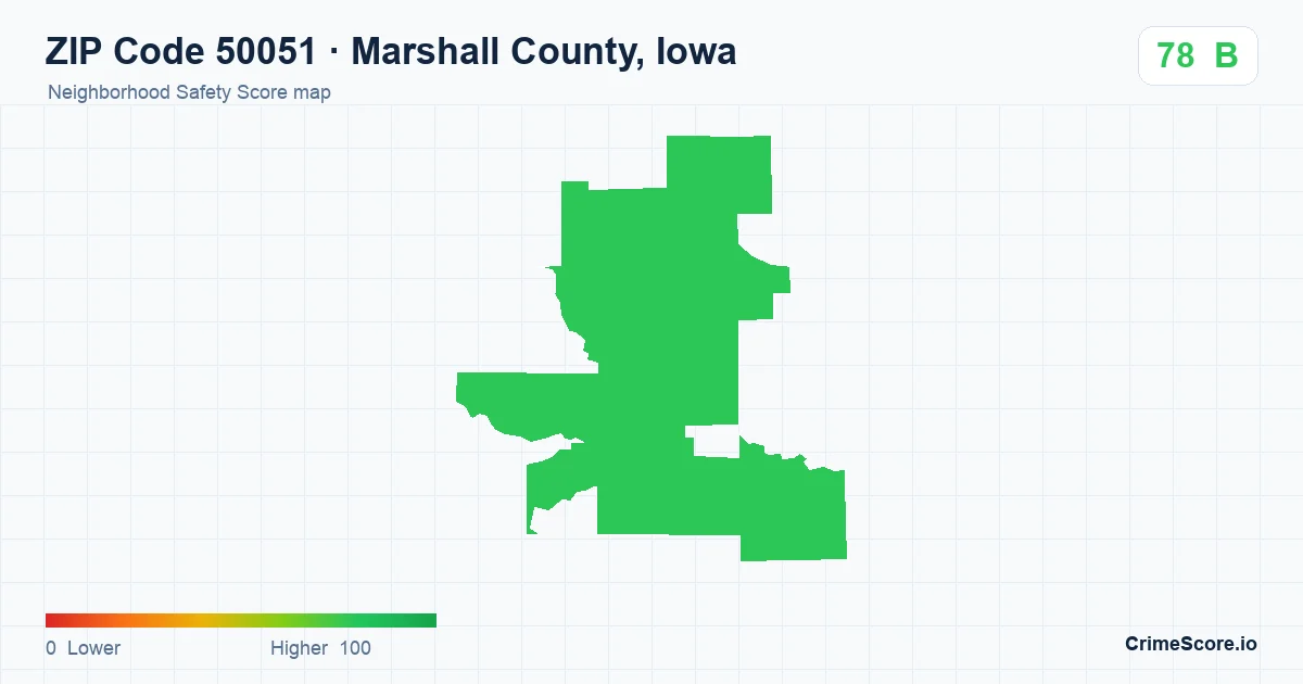 ZIP Code 50051 in Marshall County, Iowa neighborhood Safety Score map