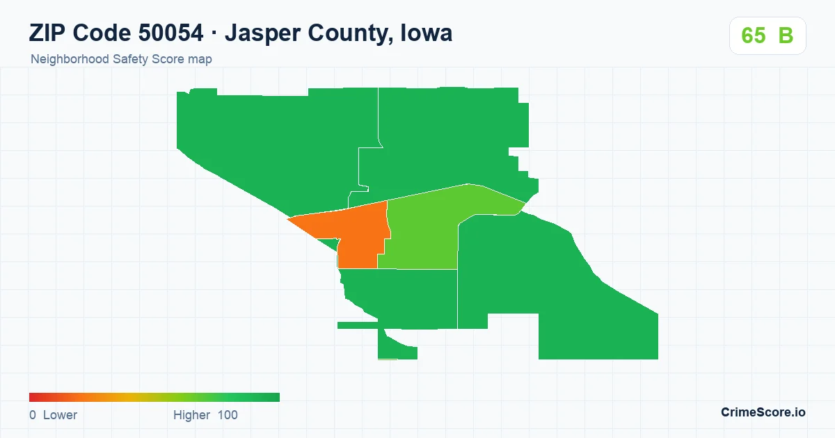 ZIP Code 50054 in Jasper County, Iowa neighborhood Safety Score map
