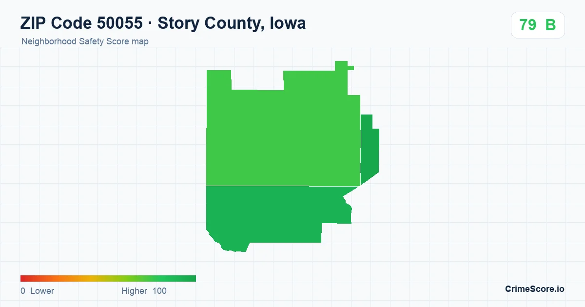 ZIP Code 50055 in Story County, Iowa neighborhood Safety Score map