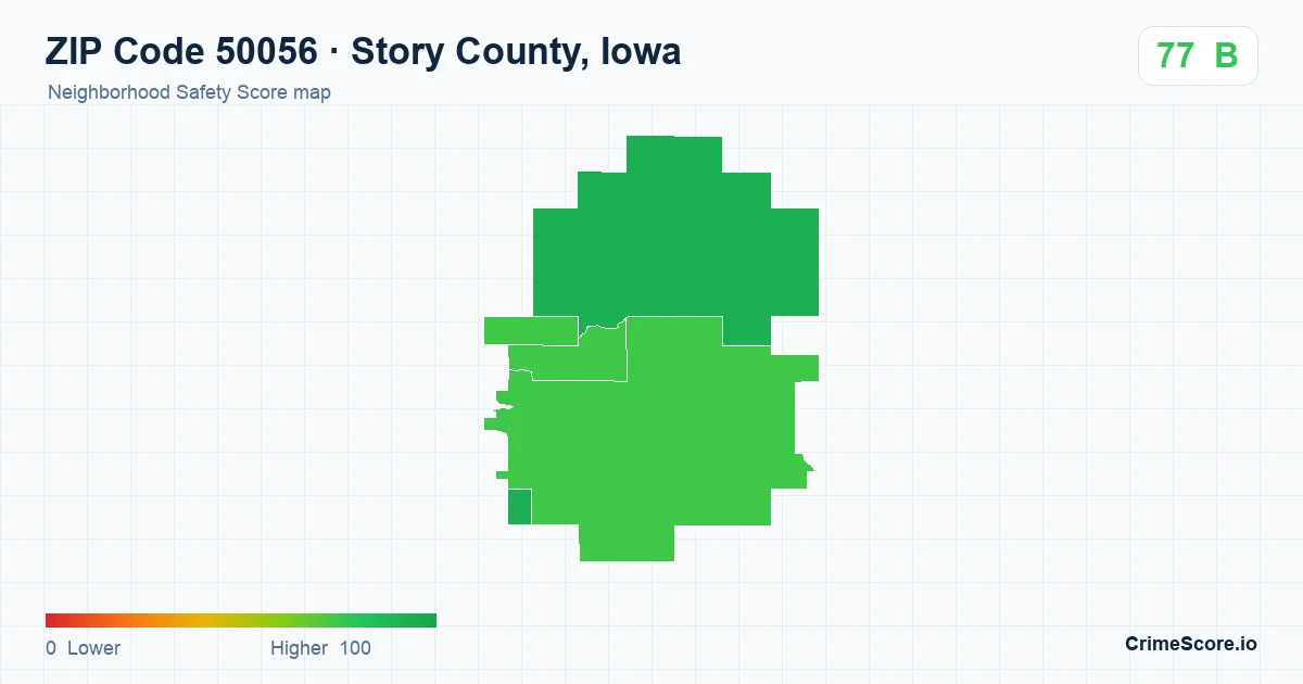 ZIP Code 50056 in Story County, Iowa neighborhood Safety Score map