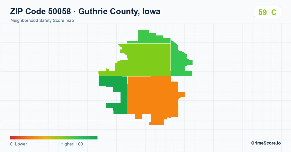ZIP Code 50058 in Guthrie County, Iowa neighborhood Safety Score map