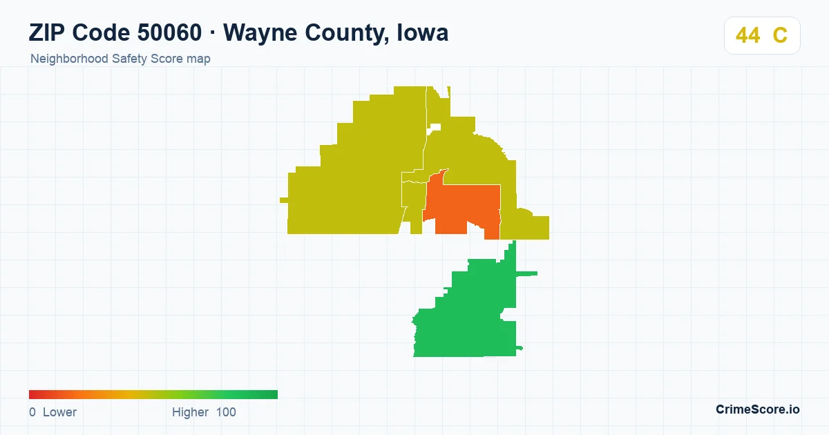 ZIP Code 50060 in Wayne County, Iowa neighborhood Safety Score map