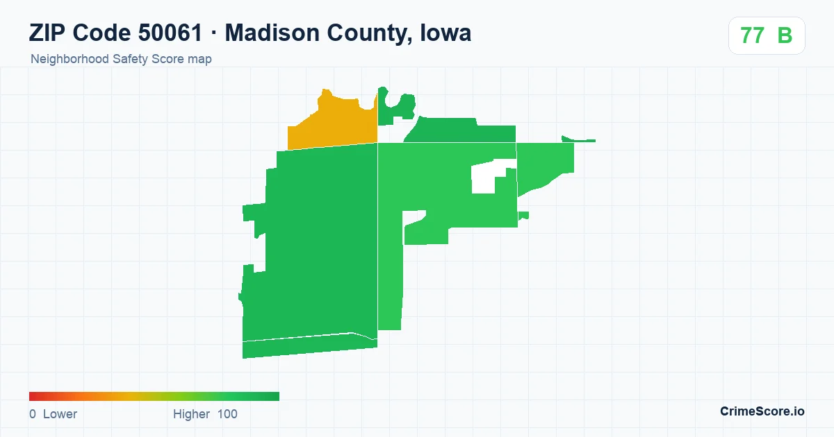 ZIP Code 50061 in Madison County, Iowa neighborhood Safety Score map