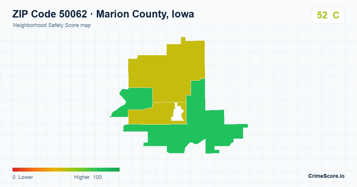 ZIP Code 50062 in Marion County, Iowa neighborhood Safety Score map