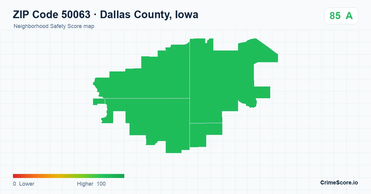 ZIP Code 50063 in Dallas County, Iowa neighborhood Safety Score map