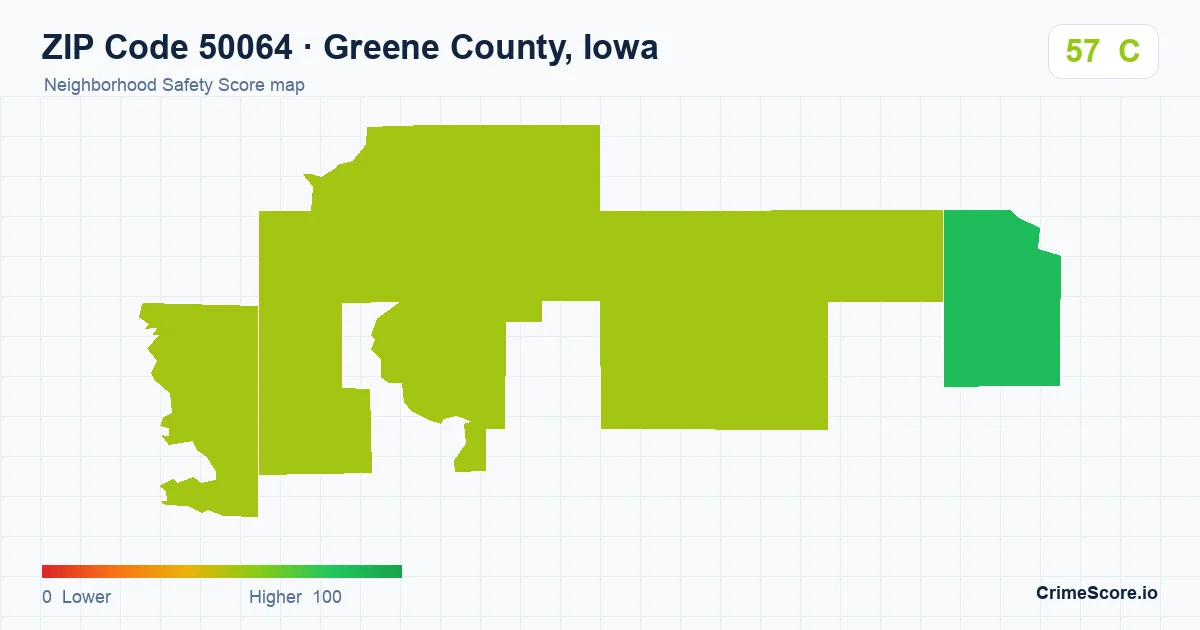 ZIP Code 50064 in Greene County, Iowa neighborhood Safety Score map