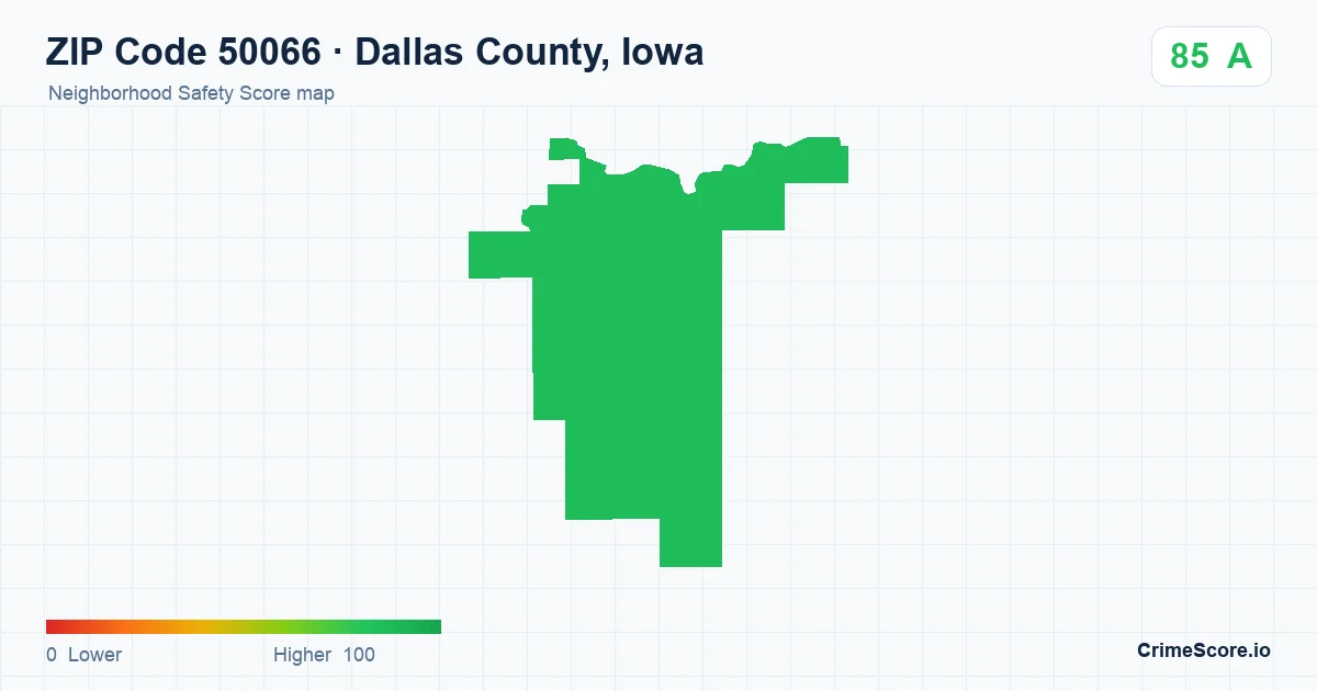 ZIP Code 50066 in Dallas County, Iowa neighborhood Safety Score map
