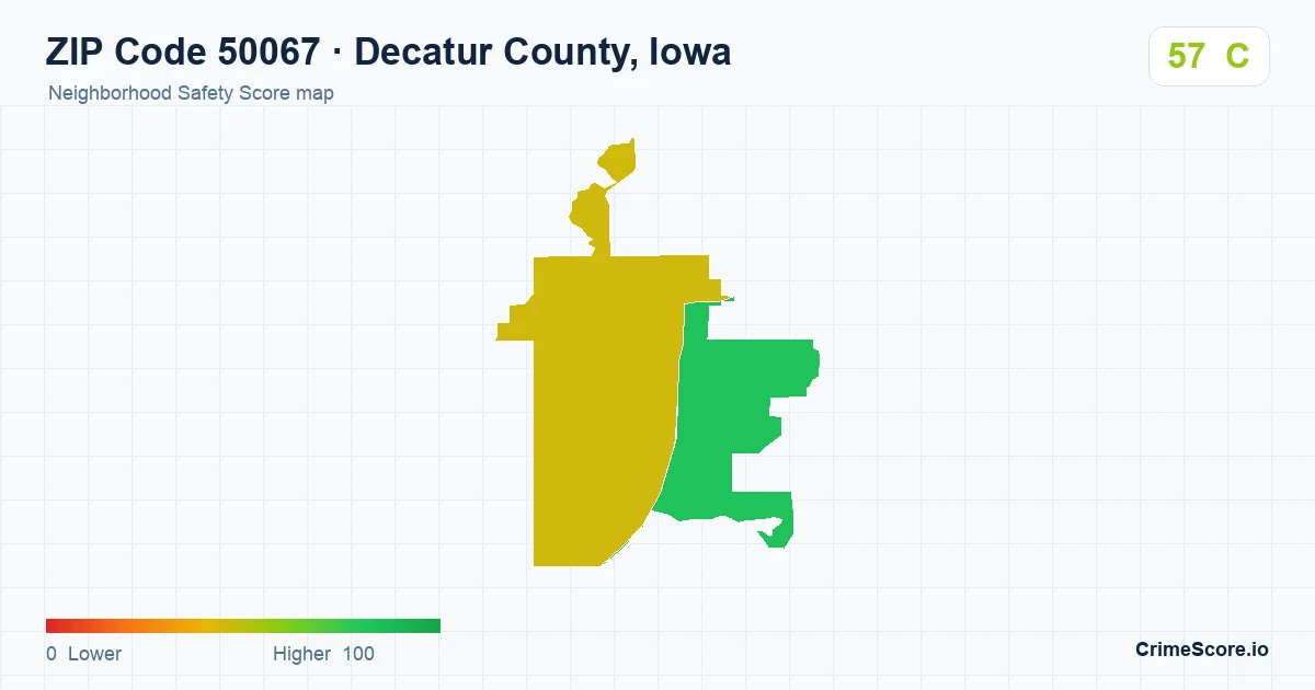 ZIP Code 50067 in Decatur County, Iowa neighborhood Safety Score map