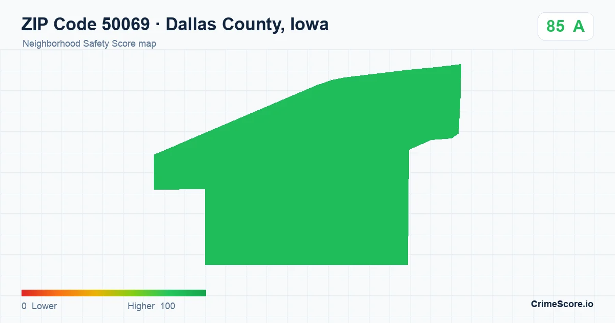 ZIP Code 50069 in Dallas County, Iowa neighborhood Safety Score map