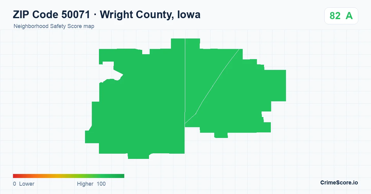 ZIP Code 50071 in Wright County, Iowa neighborhood Safety Score map