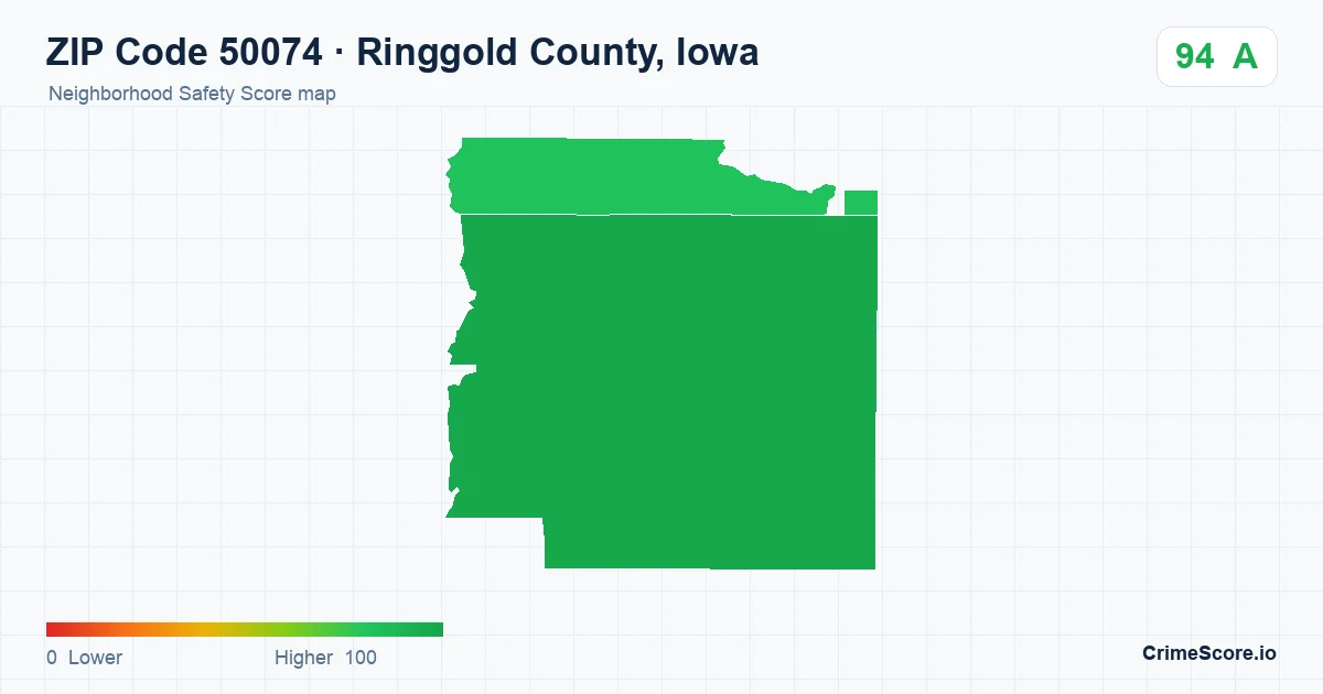 ZIP Code 50074 in Ringgold County, Iowa neighborhood Safety Score map