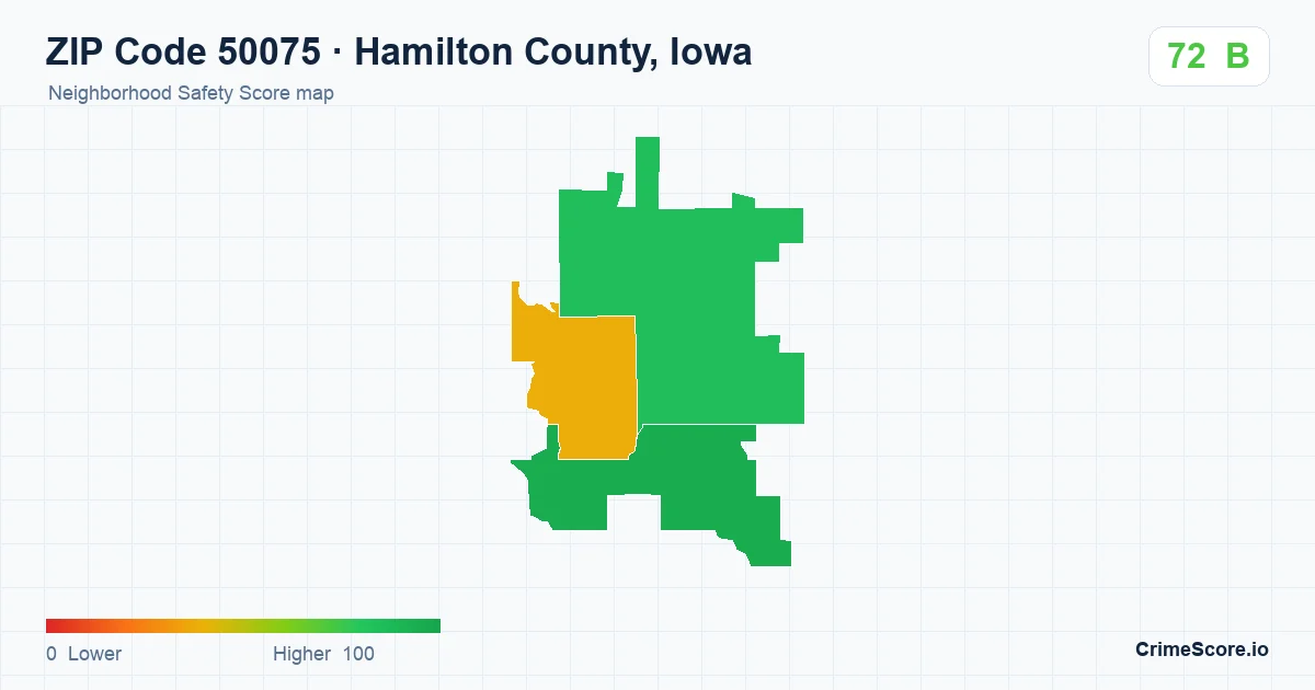 ZIP Code 50075 in Hamilton County, Iowa neighborhood Safety Score map