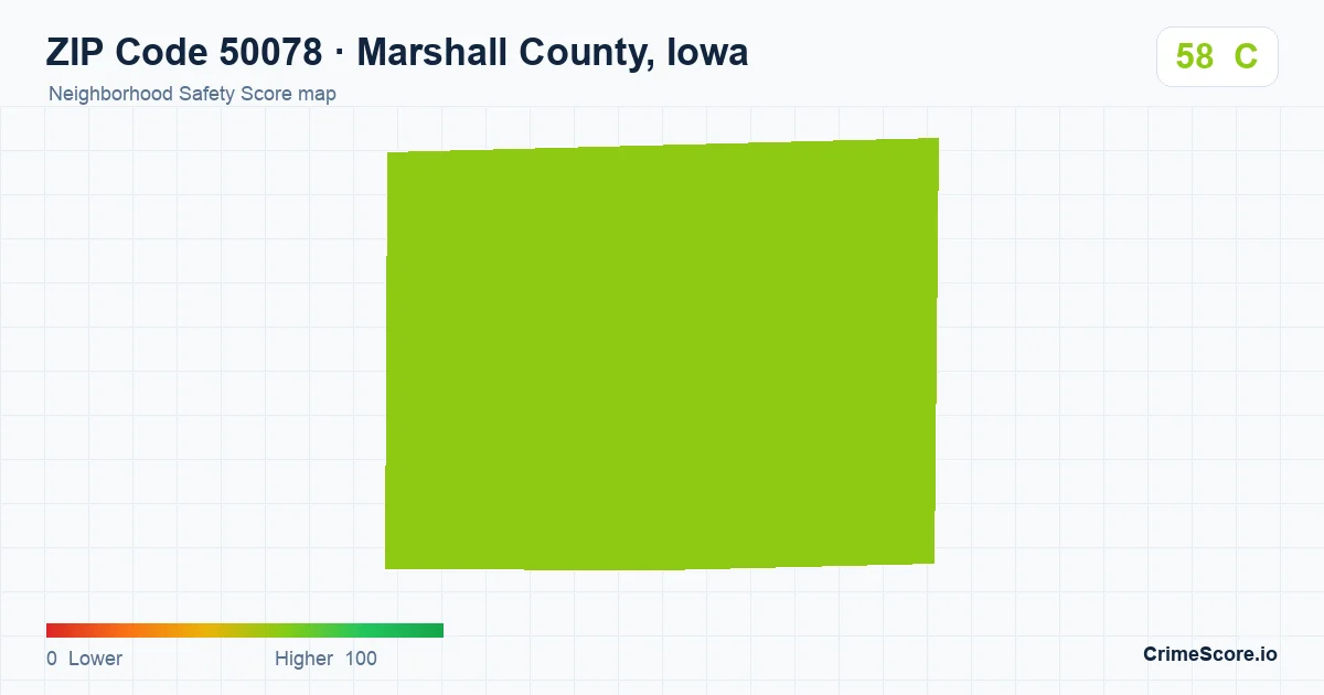 ZIP Code 50078 in Marshall County, Iowa neighborhood Safety Score map