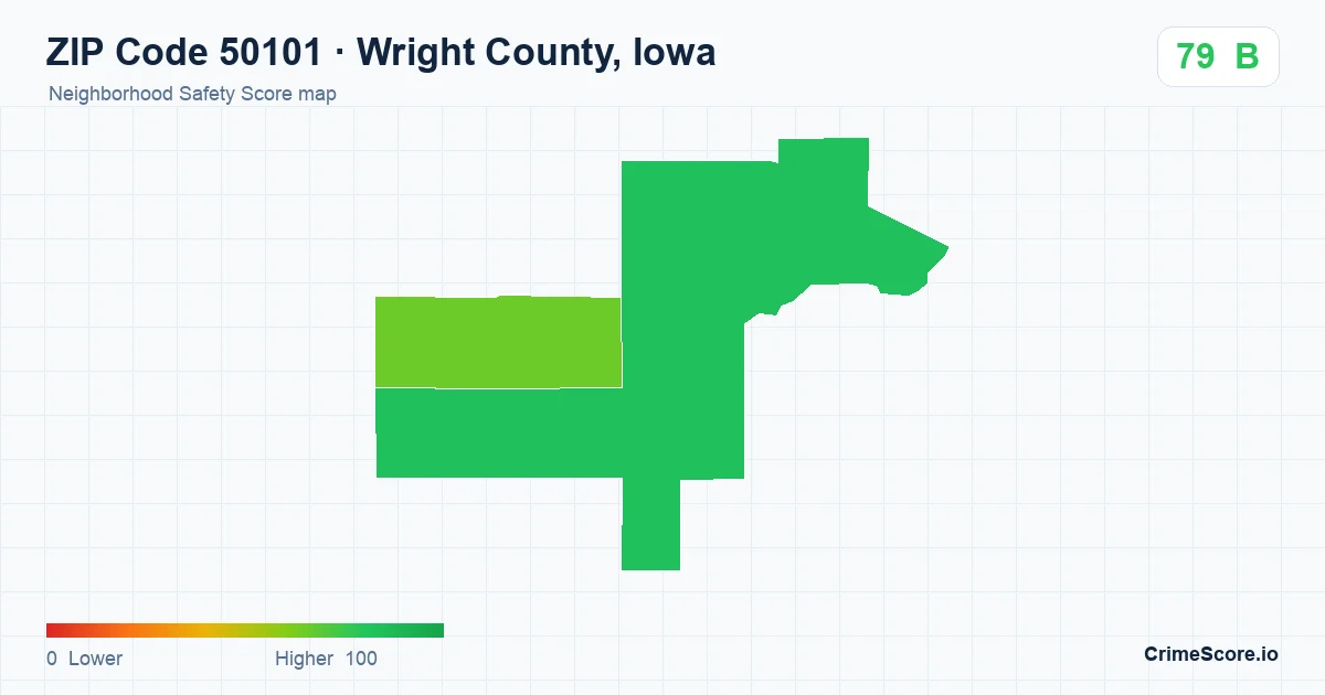 ZIP Code 50101 in Wright County, Iowa neighborhood Safety Score map