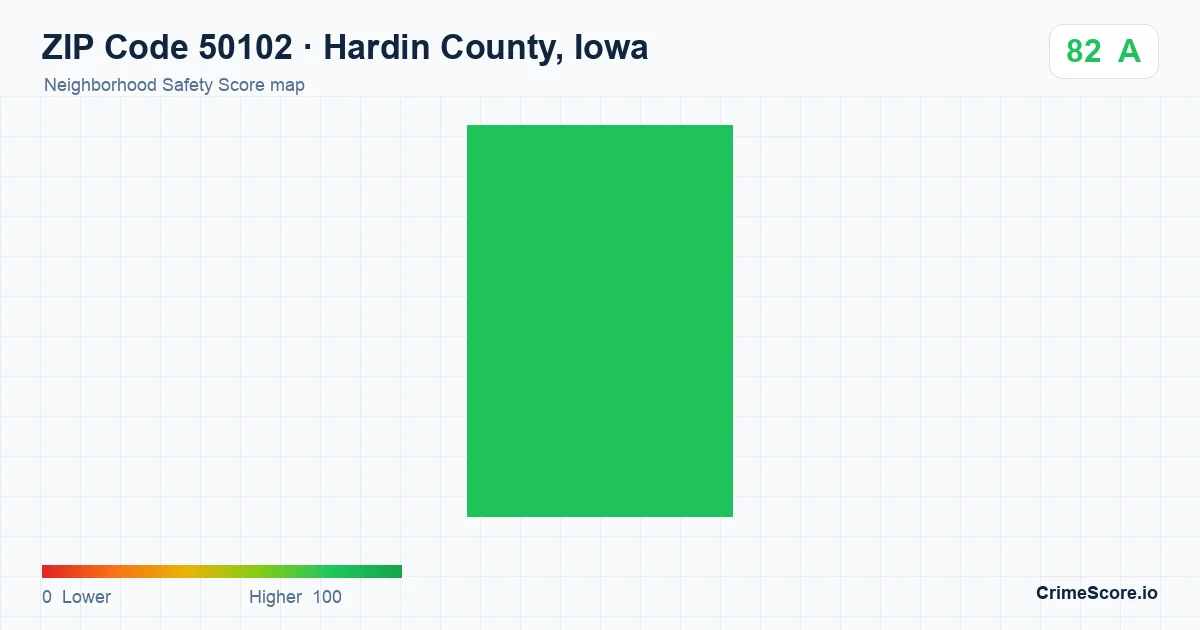 ZIP Code 50102 in Hardin County, Iowa neighborhood Safety Score map